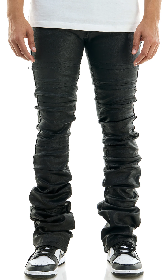 Super Stacked Waxed Pants - Black