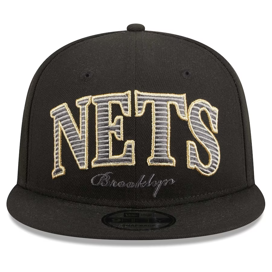 Brooklyn Nets Black Golden Tall Text Snapback Hat