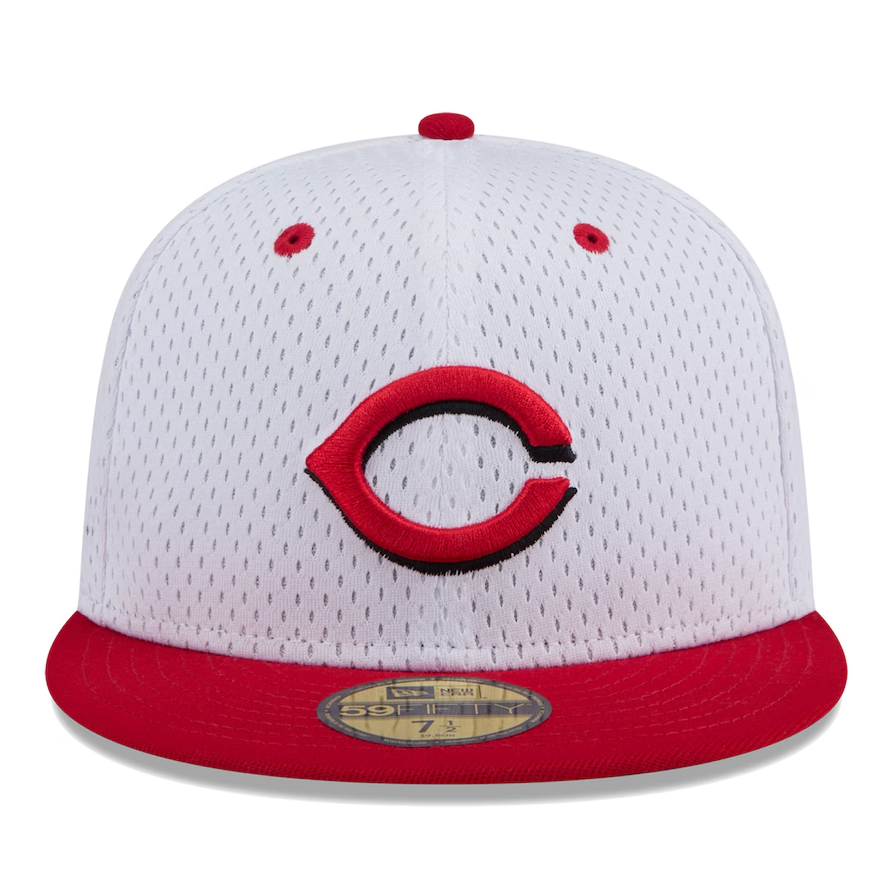 Cincinnati Reds White Throwback Mesh Fitted Hat
