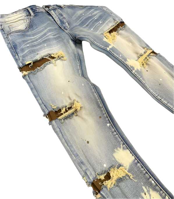 Zombie Brown Ripped Denim Jeans - Bleached Vintage Wash