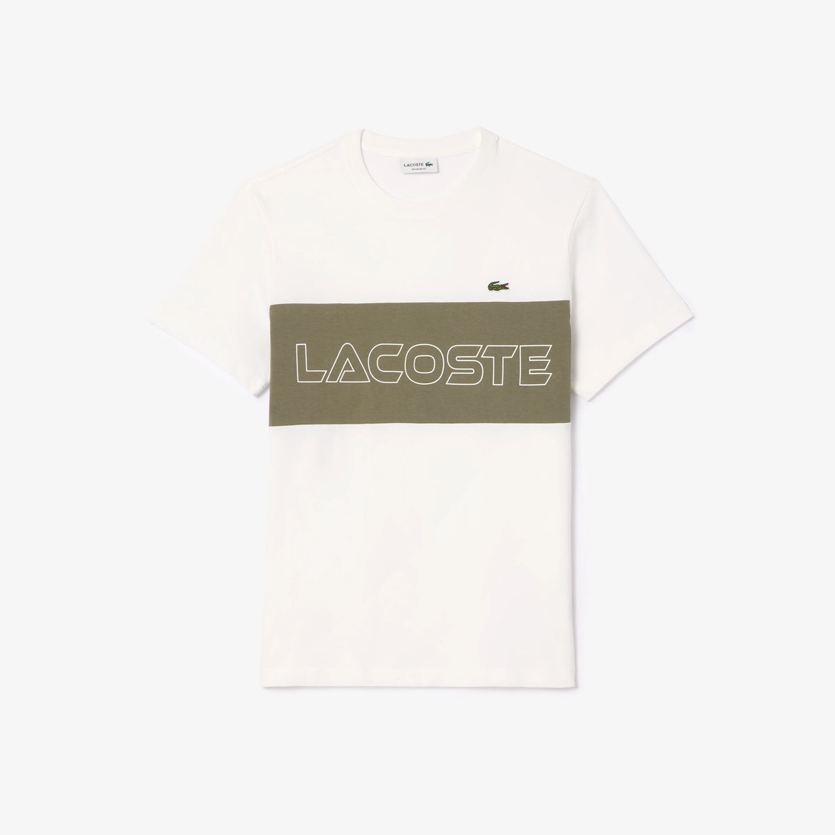 Regular Fit Printed Color-Block T-Shirt - White/Khaki Green