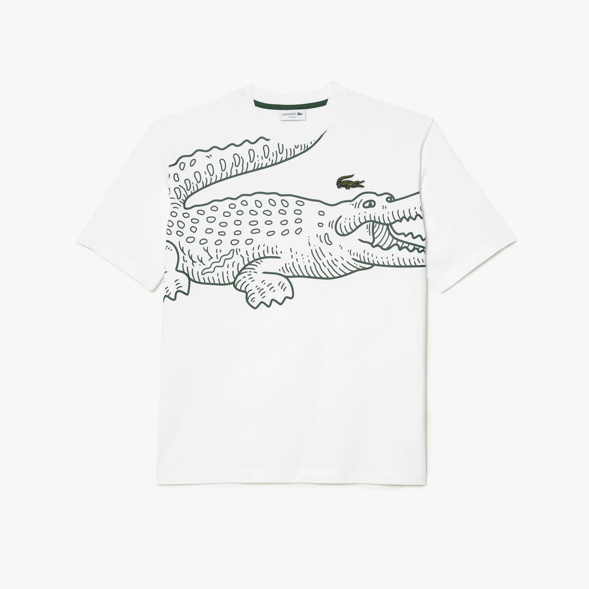 Lacoste - Crew Neck Loose Fit Crocodile Print T-Shirt - White