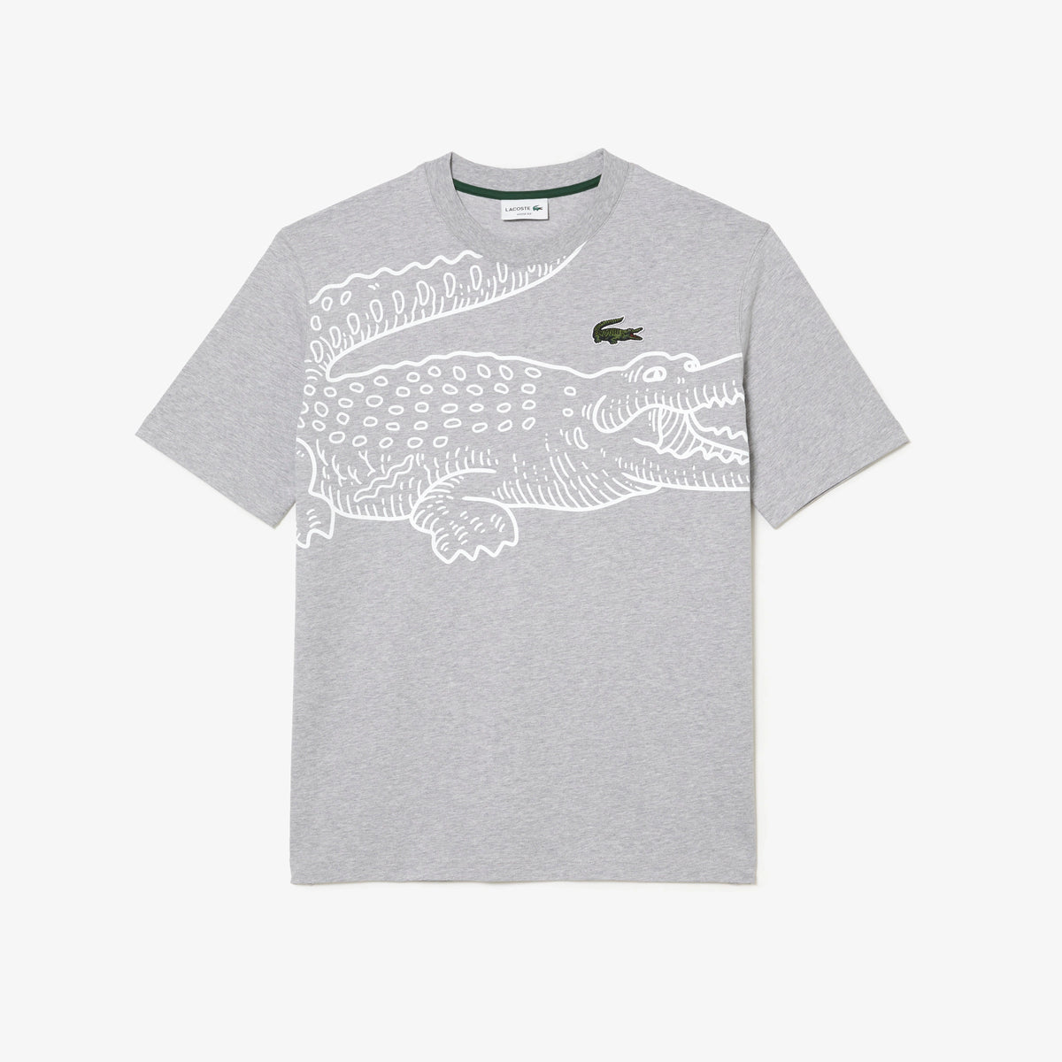 Lacoste - Crew Neck Loose Fit Crocodile Print T-Shirt - Grey Chine