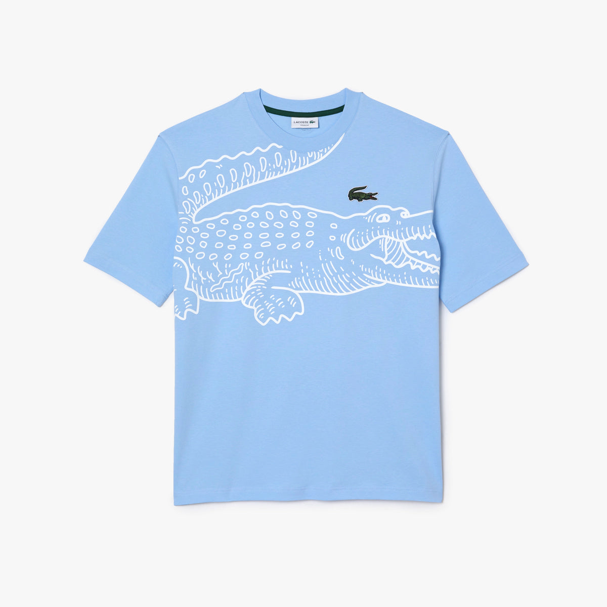 Lacoste - Crew Neck Loose Fit Crocodile Print T-Shirt - Blue