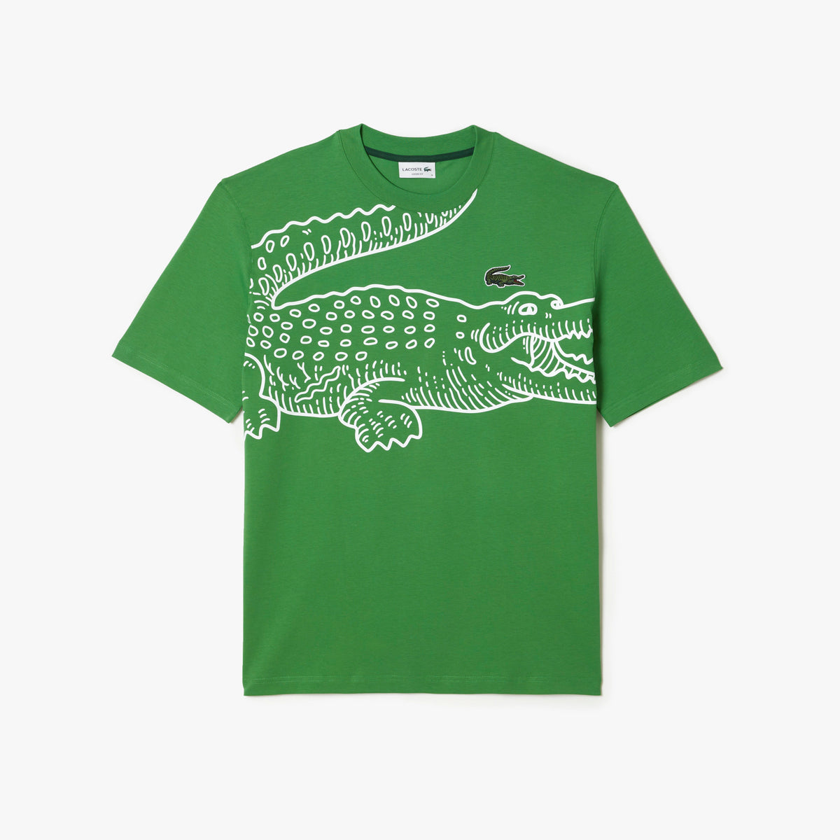 Lacoste - Crew Neck Loose Fit Crocodile Print T-Shirt - Green