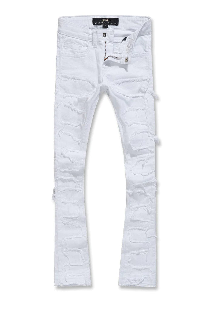 Kids Stacked Python Denim Jeans - White