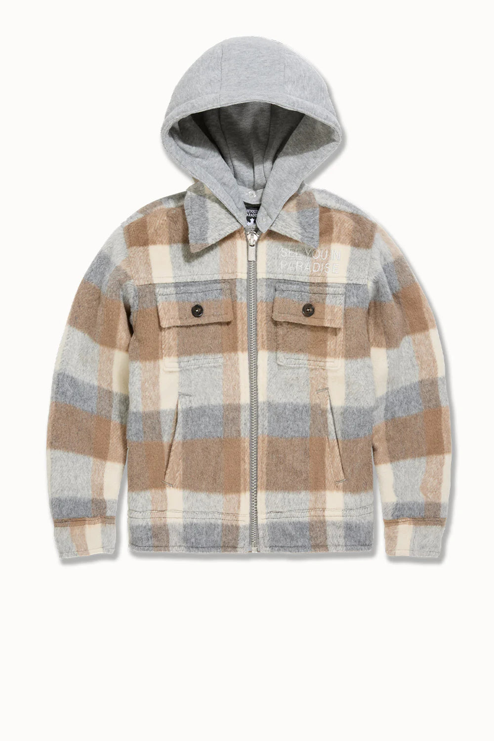 Kids SYIP Hooded Flannel Shacket (Khaki)