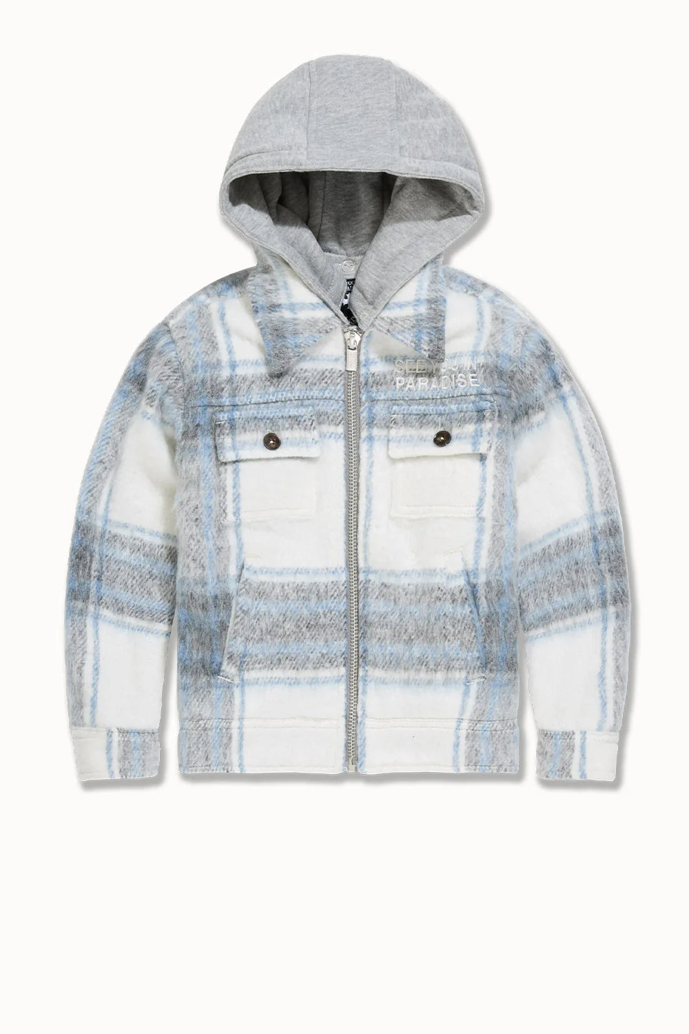 Kids SYIP Hooded Flannel Shacket (Light Blue)