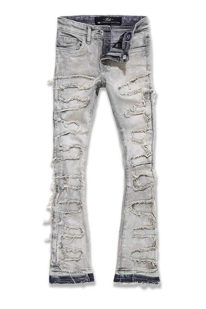 Kids Stacked Python Denim Jeans - Bone White