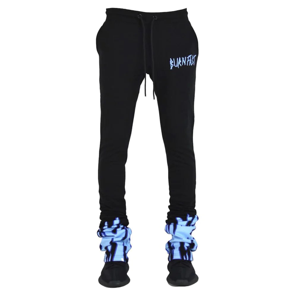 Flame Stacked Sweatpants - Black
