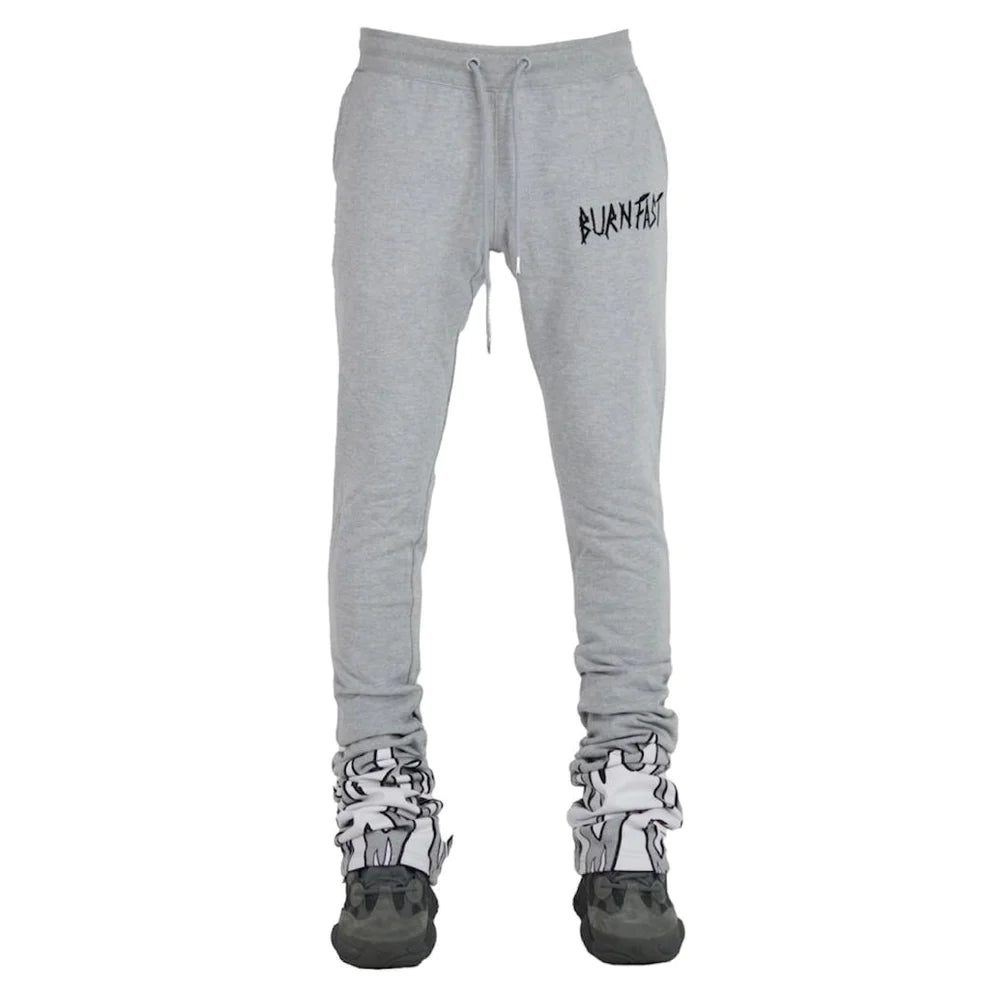 Flame Stacked Sweatpants - Grey