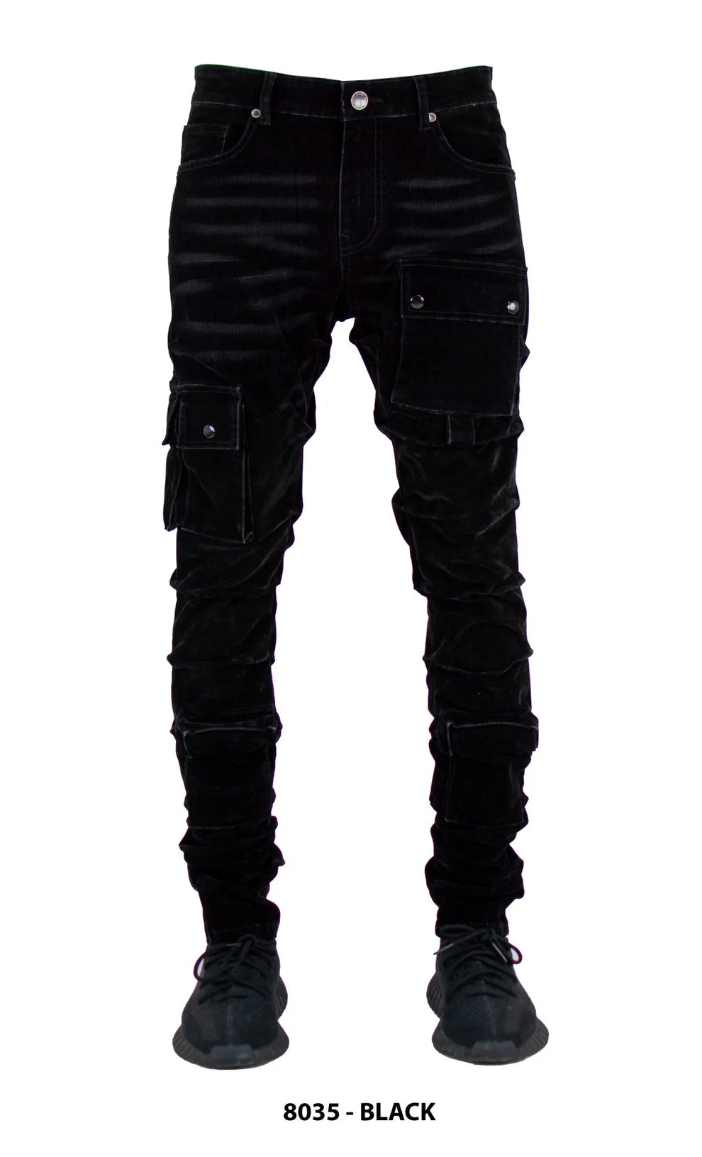 Cargo Pocket Flocked Jeans Black