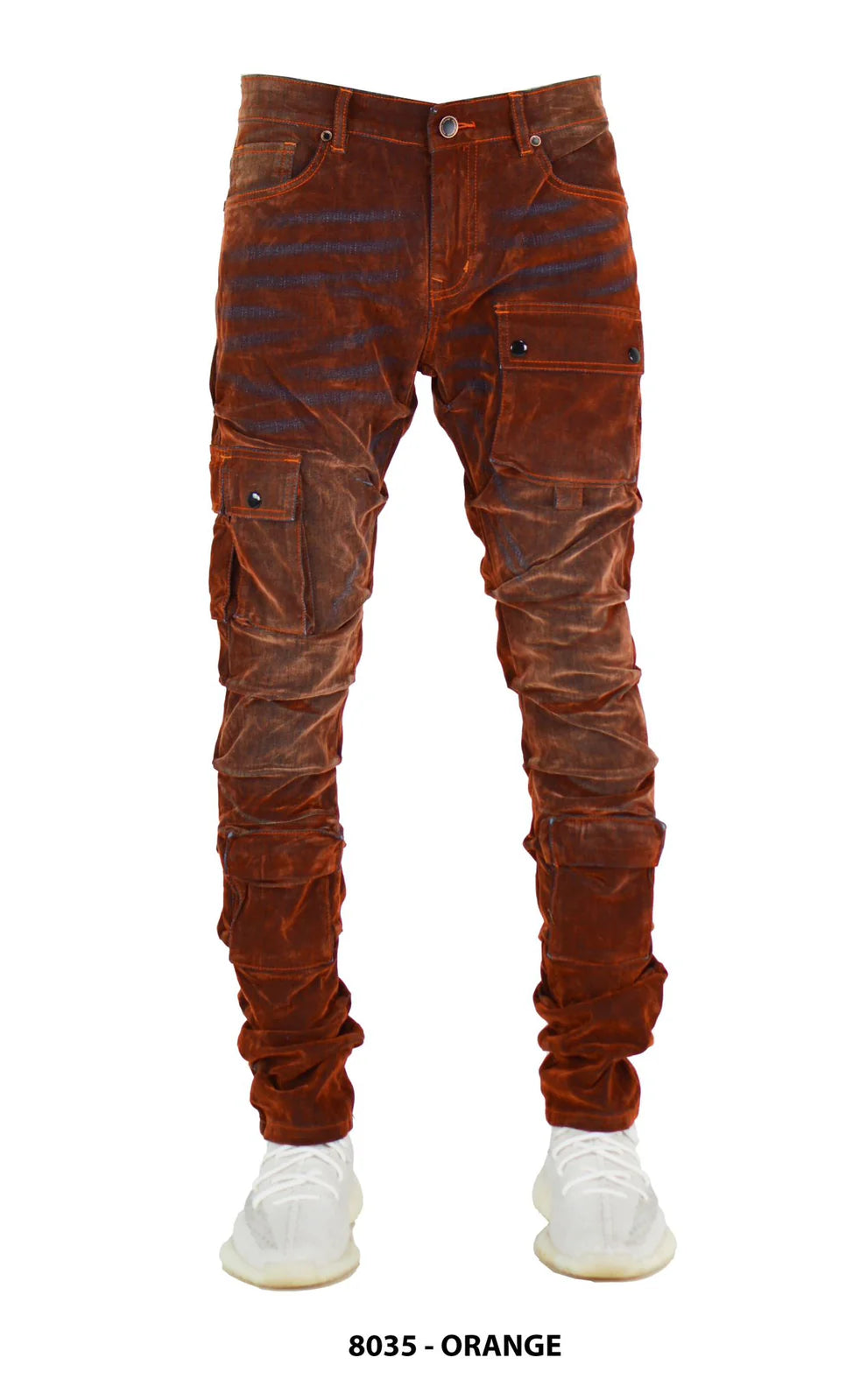 Cargo Pocket Flocked Jeans (Orange)