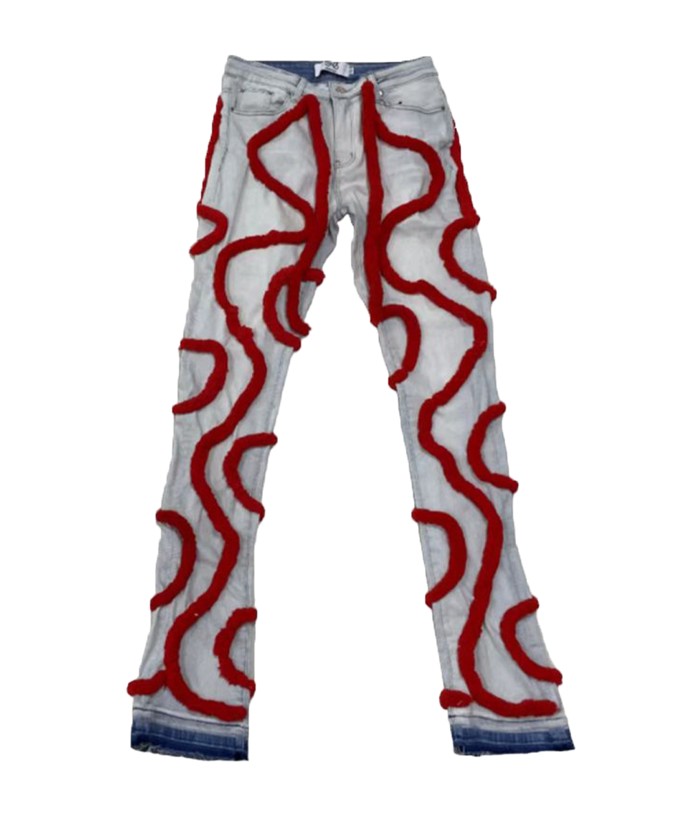 World-Wide Corda Stacked Jeans - Light Blue/Red