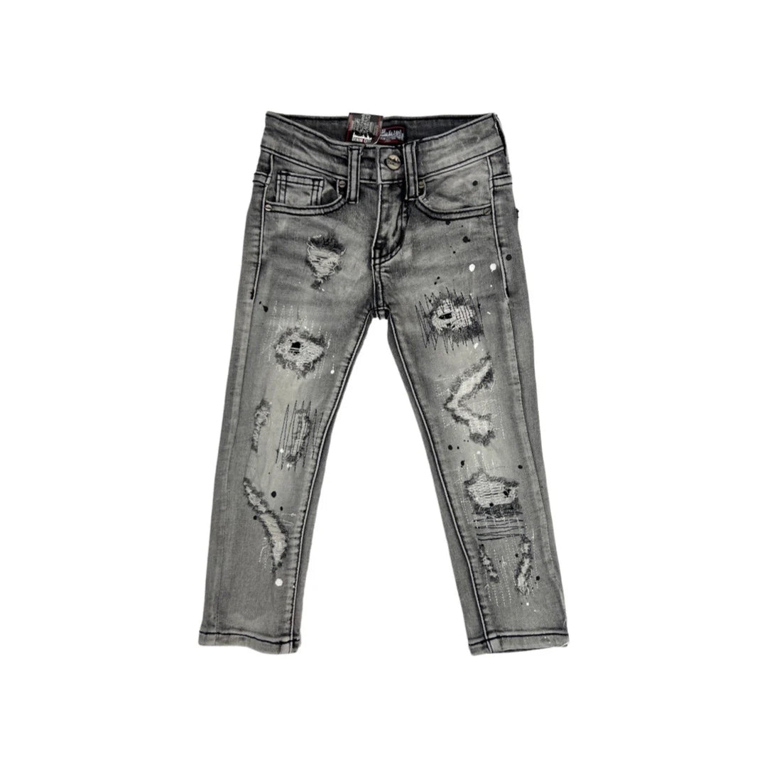 Kids Rip and Repair W. Black Stitch Denim Jeans - Grey Wash