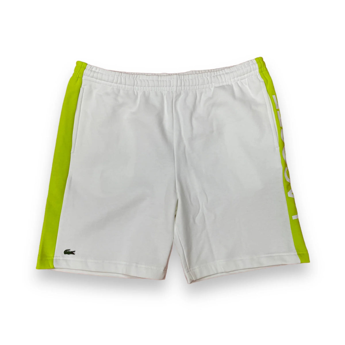 Regular Fit Cotton Fleece Color-Block Shorts - White/Lime