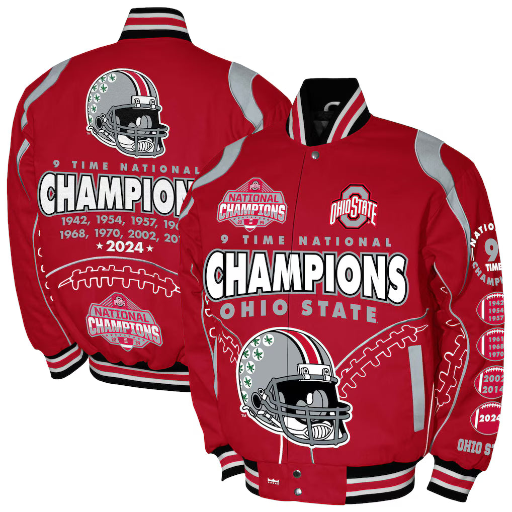Ohio State Buckeyes 9-Time Champions Signature Cotton Twill Full-Snap Jacket - Scarlet