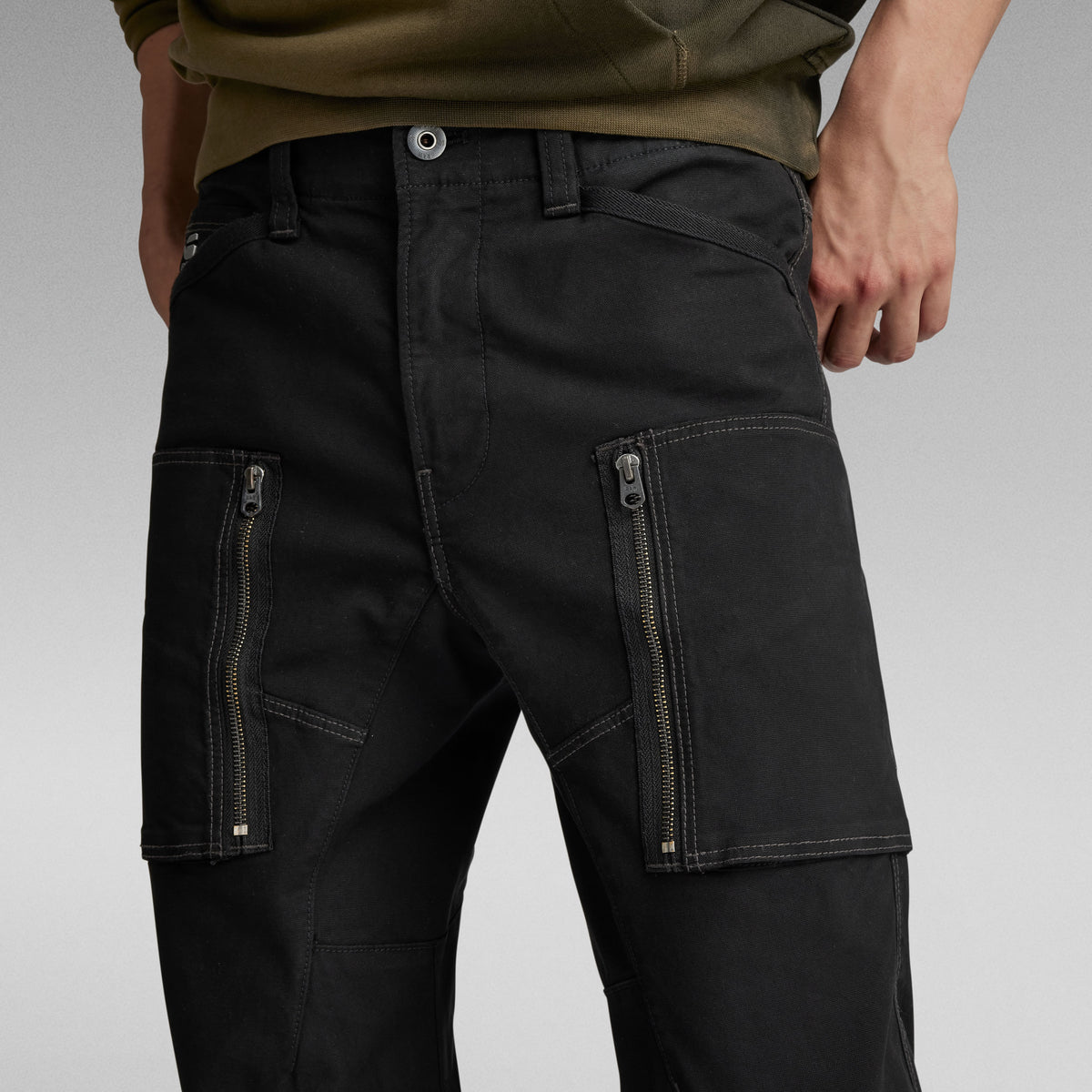 Zip Pocket 3D Skinny Cargo Pants - Dark Black