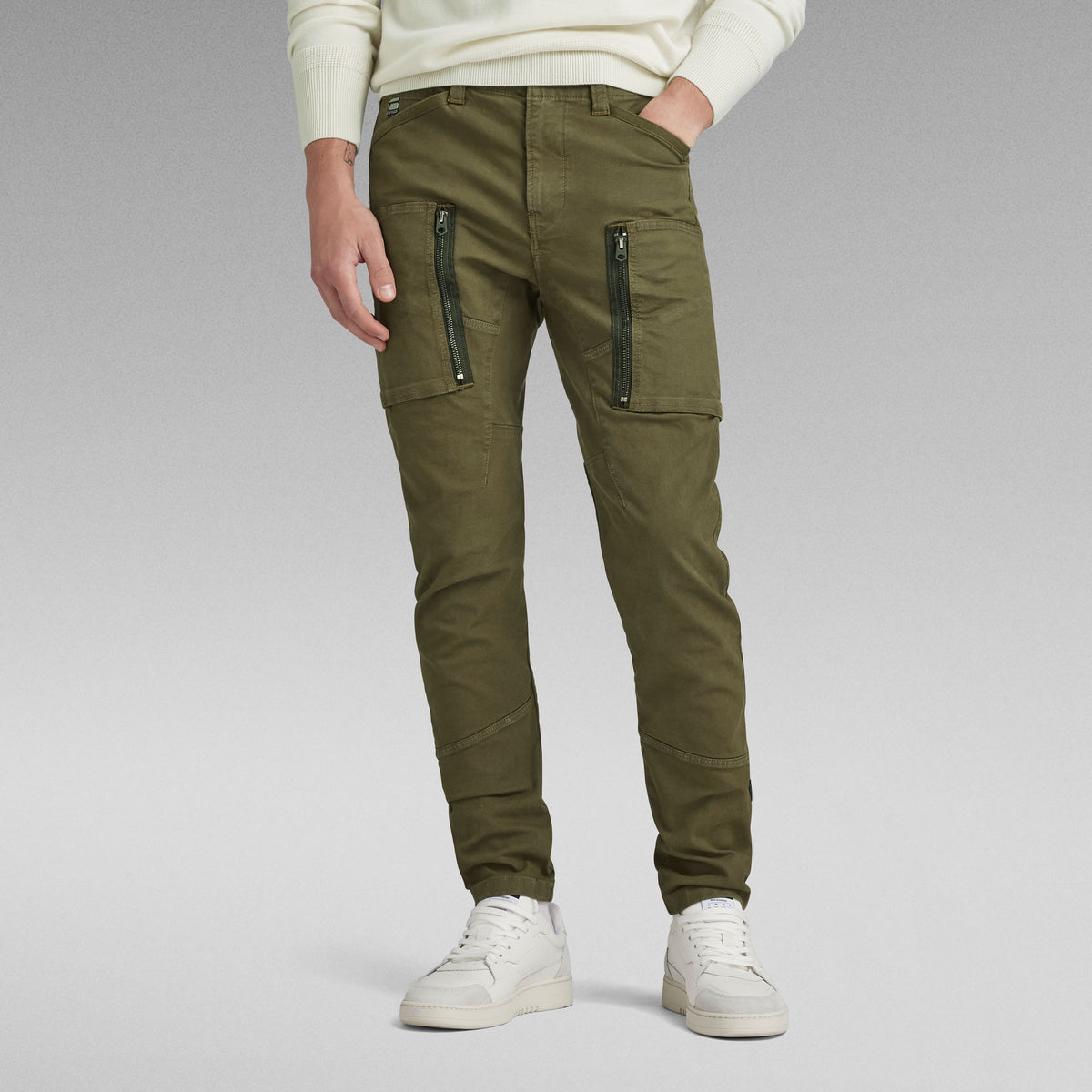 Zip Pocket 3D Skinny Cargo Pants - Dark Olive