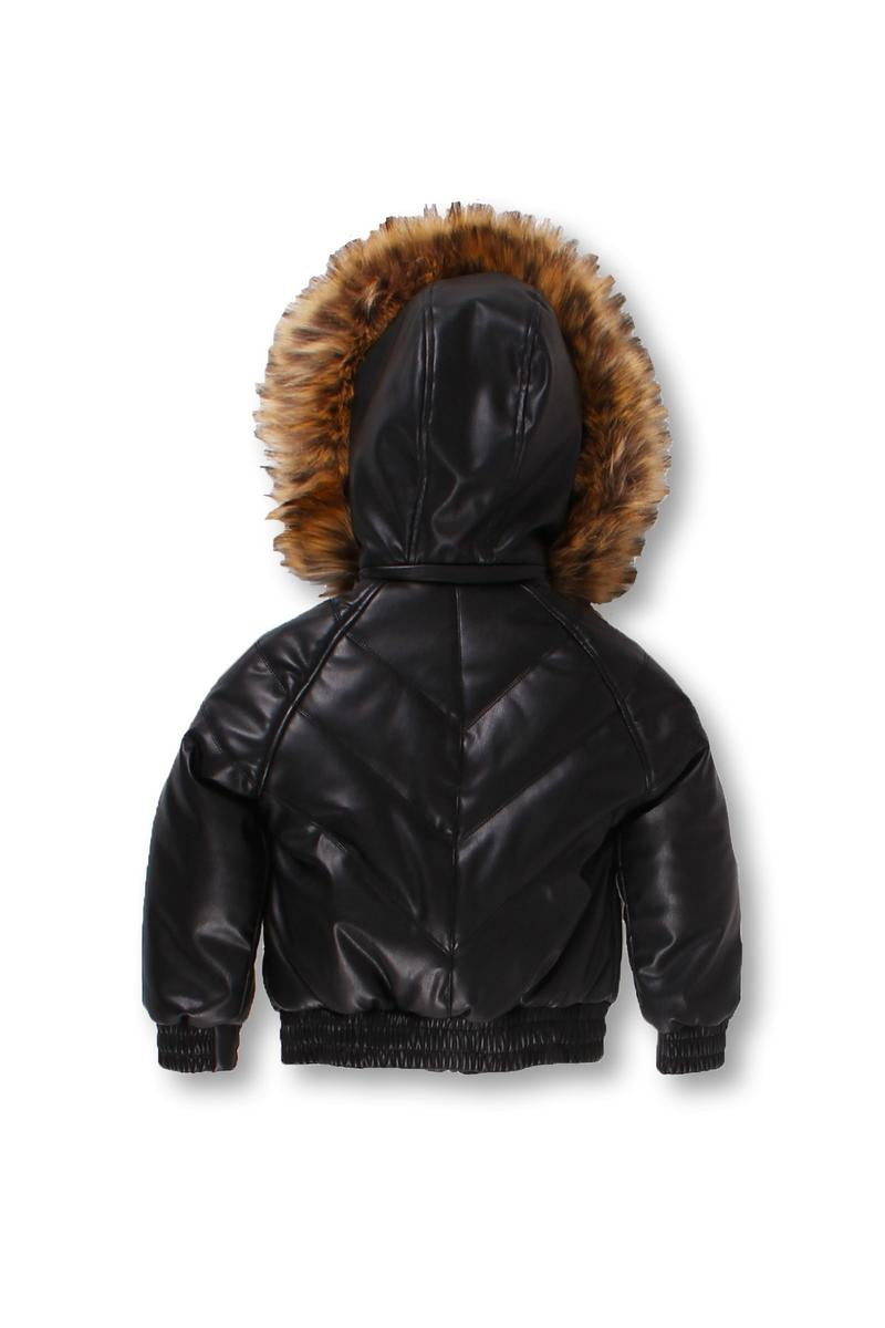 Kids Colorblock Leather Jacket-Black