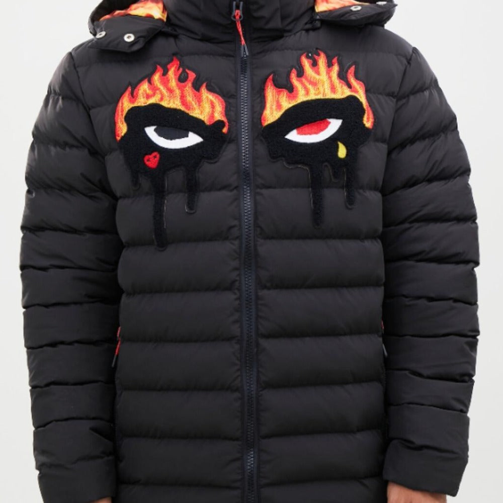 Burning Eyes Bubble Jacket-Black