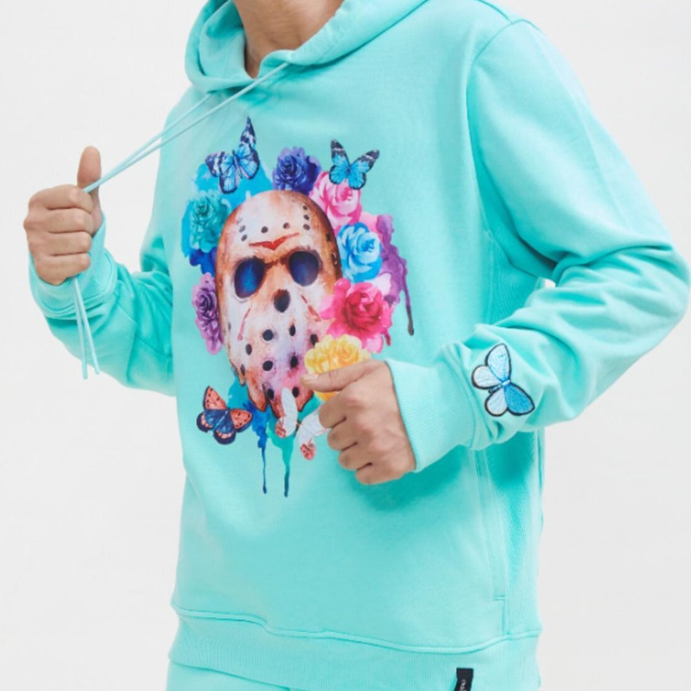 Floral Mask Hoodie-Mint