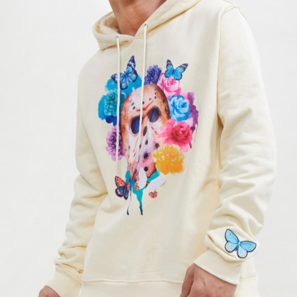 Floral Mask Hoodie-Eggshell