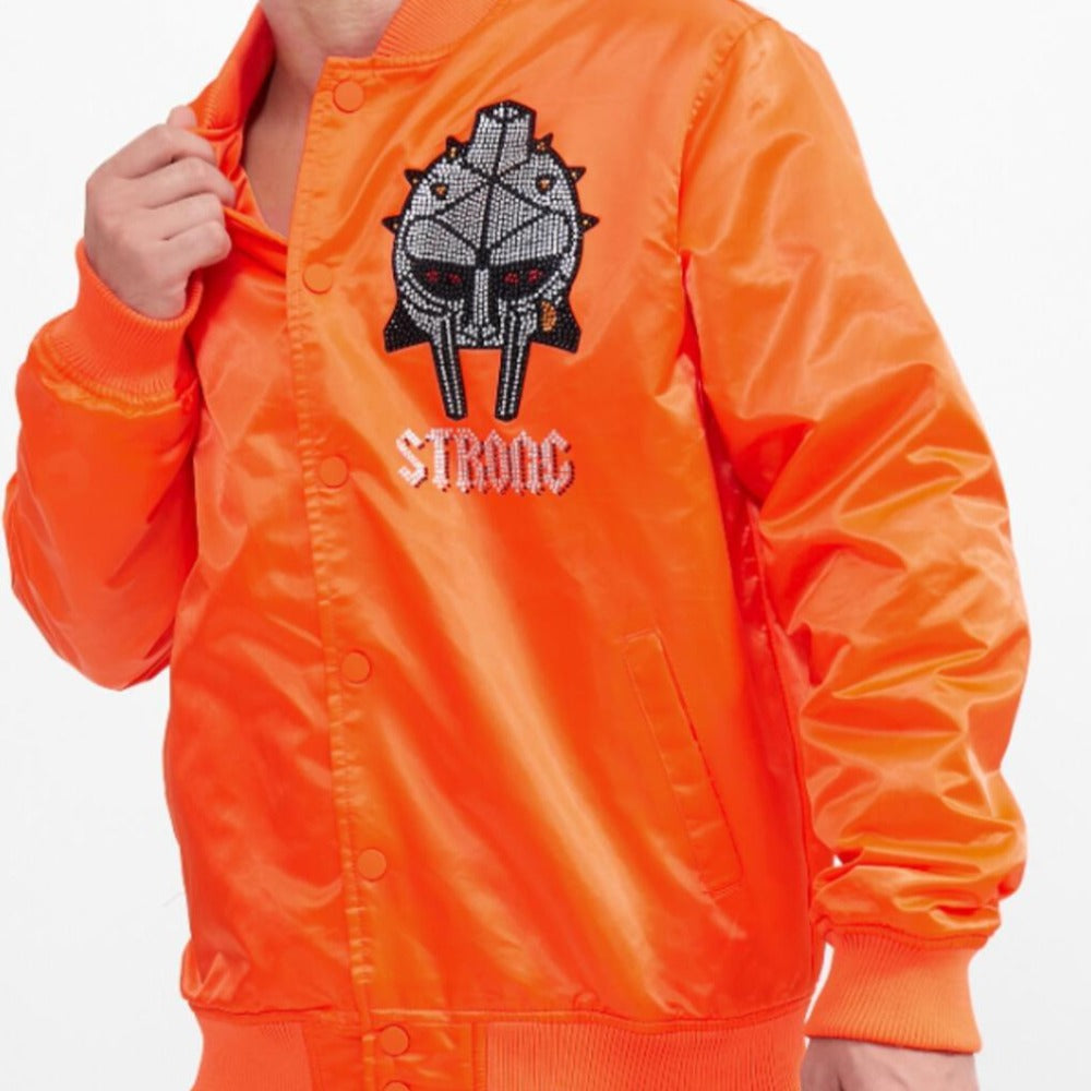 Rhinestone Strong Satin Jacket-Orange