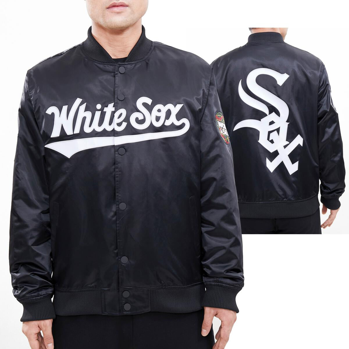 Chicago White Sox Big Logo Satin Jacket-Black