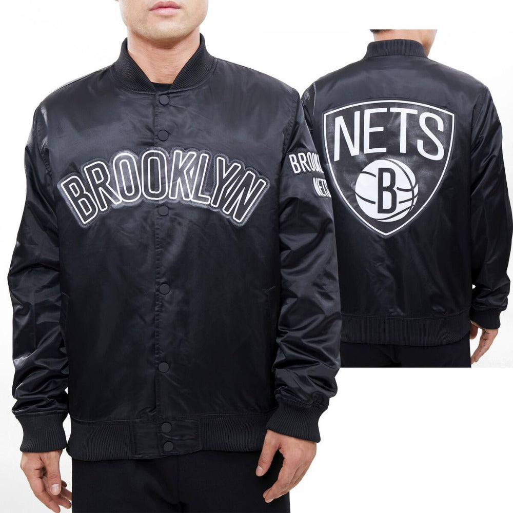 Brooklyn Nets Big Logo Satin Jacket-Black