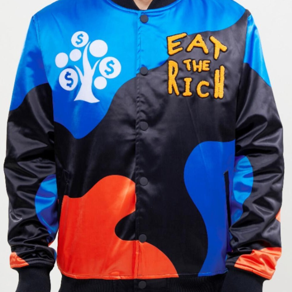Eat The Rich Satin Jacket-Blue
