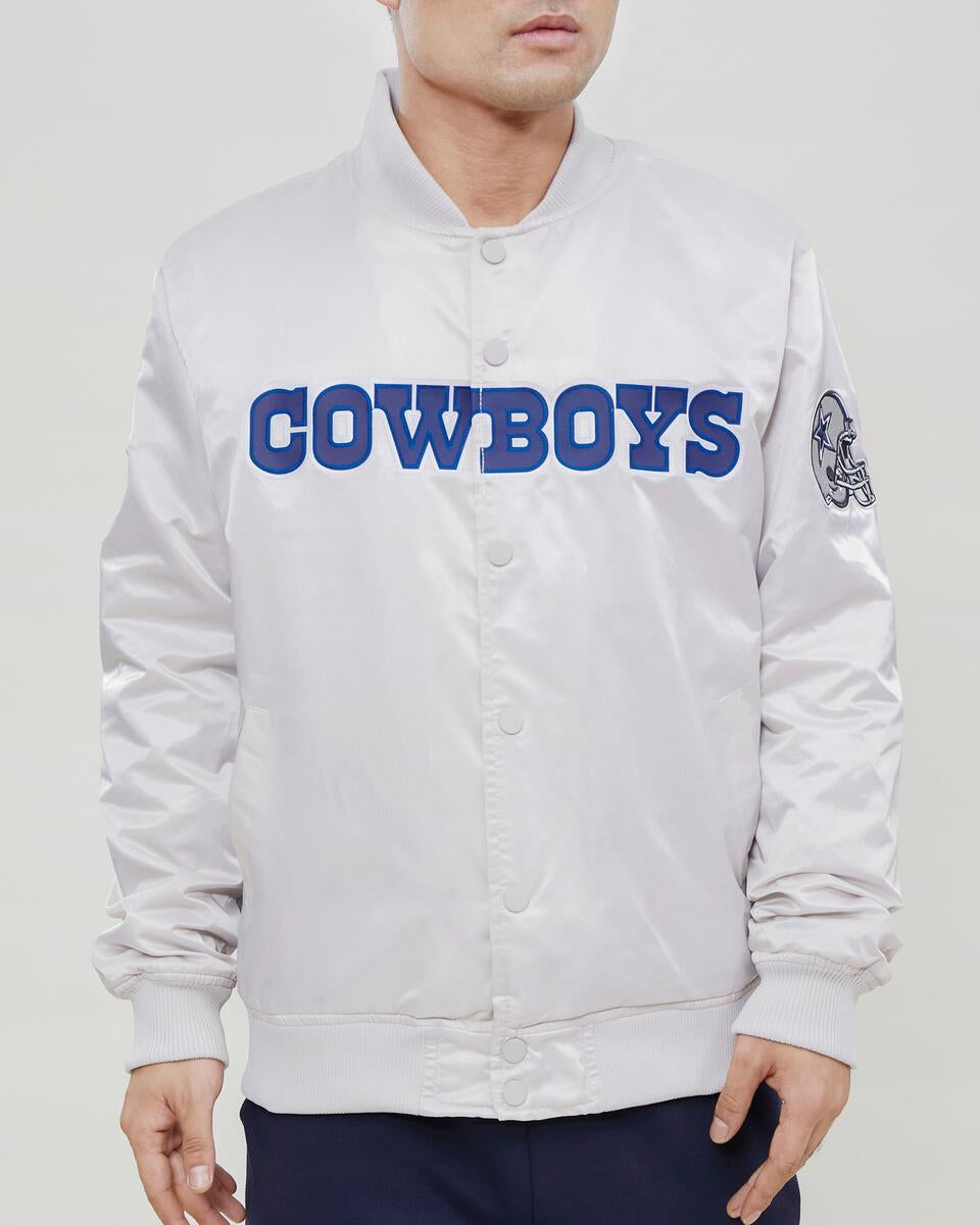 Dallas Cowboys Wordmark Satin Jacket-Silver