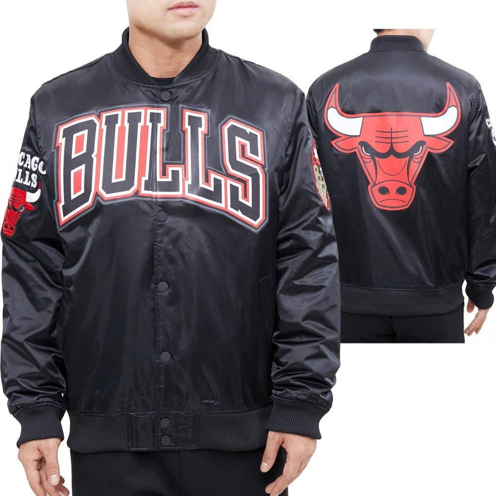 Chicago Bulls Big Logo Satin Jacket-Black