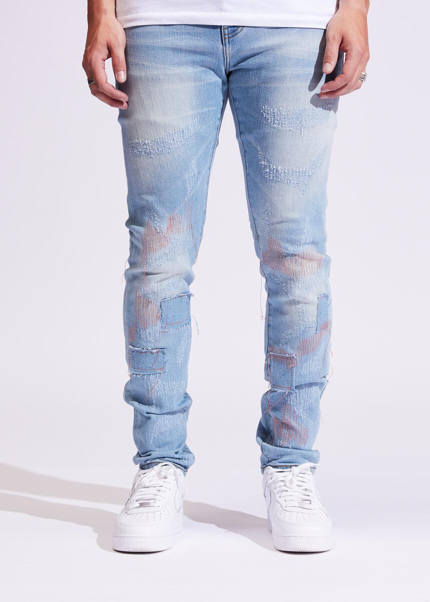 Crysp Denim - Atlantic Blue Color Patchwork Jeans - CRYF122-109