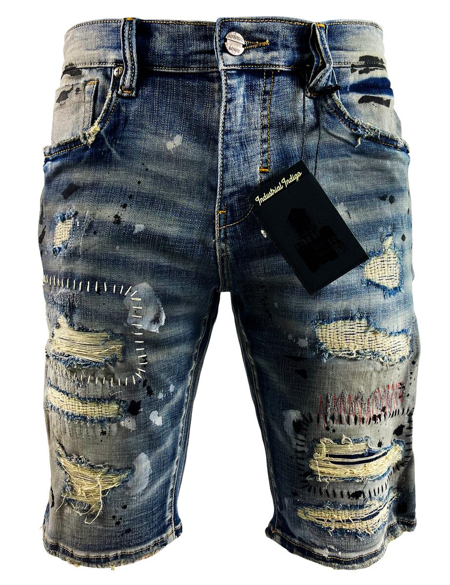 Industrial Indigo Stitched Shorts - Indigo - INT-WB-438