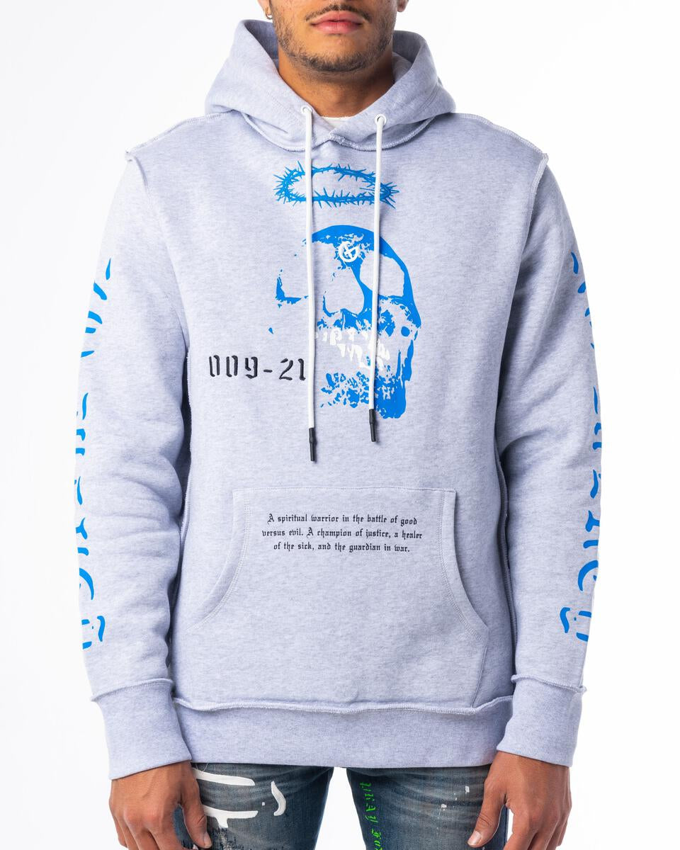 "Pray For The OPPS" Hoodie-Heather Grey/Blue