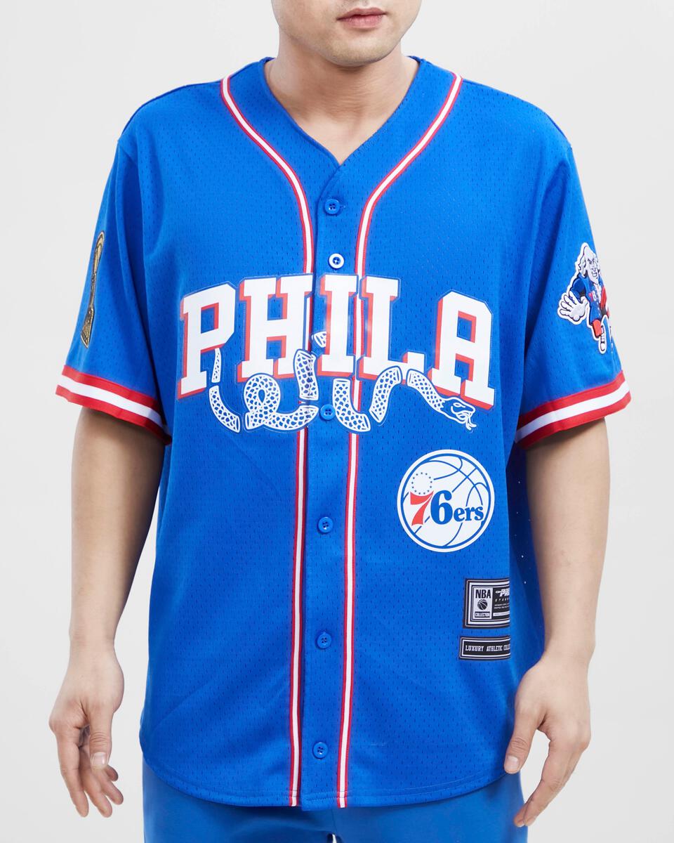 Philadelphia 76Ers Logo Mesh Button Up Shirt-Royal