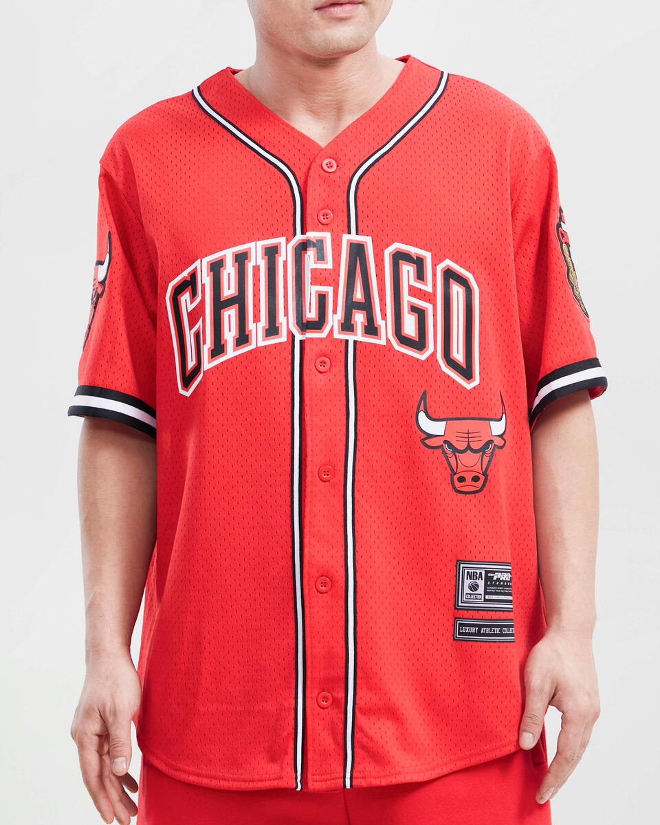 Chicago Bulls Logo Mesh Button Up Shirt-Red