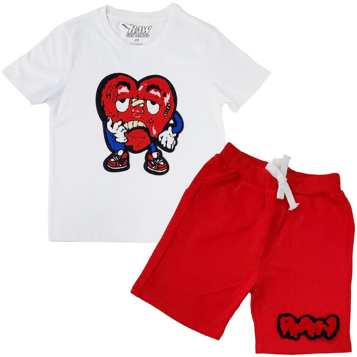 Kids Heart Chenille RAW Drip Set - White/Red