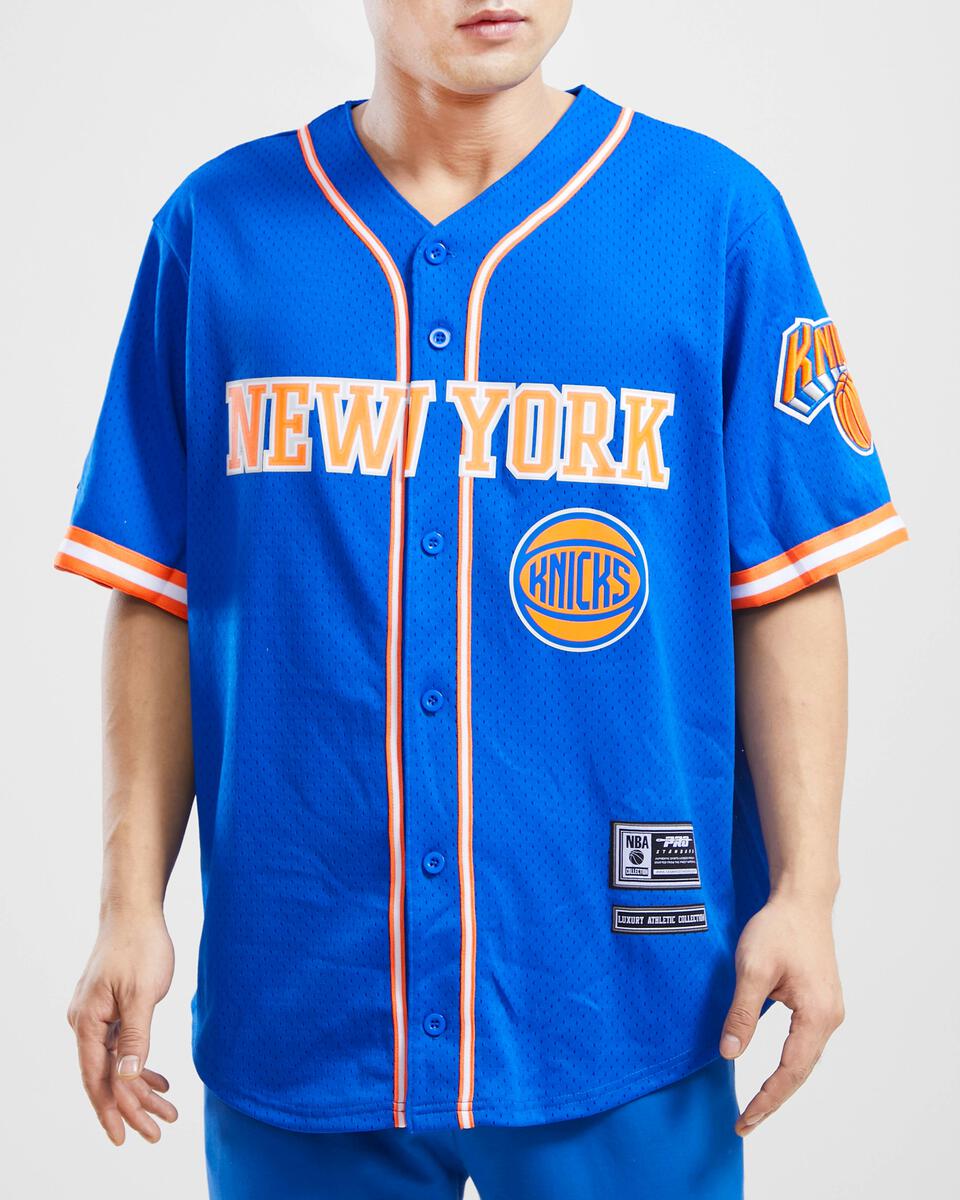 New York Knicks Logo Mesh Button Up Shirt - Royal Blue
