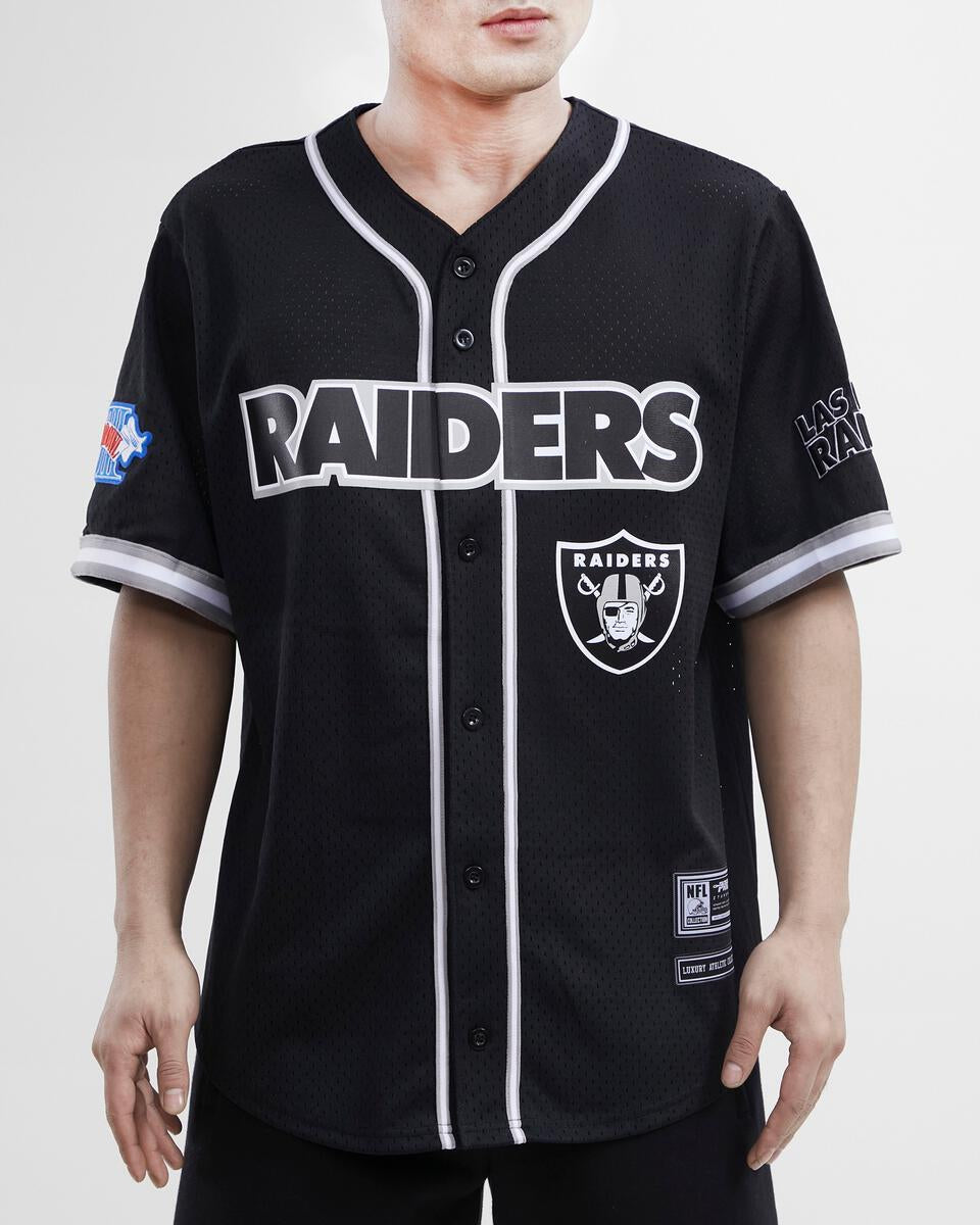 Las Vegas Raiders Logo Mesh Button Up Shirt-Black