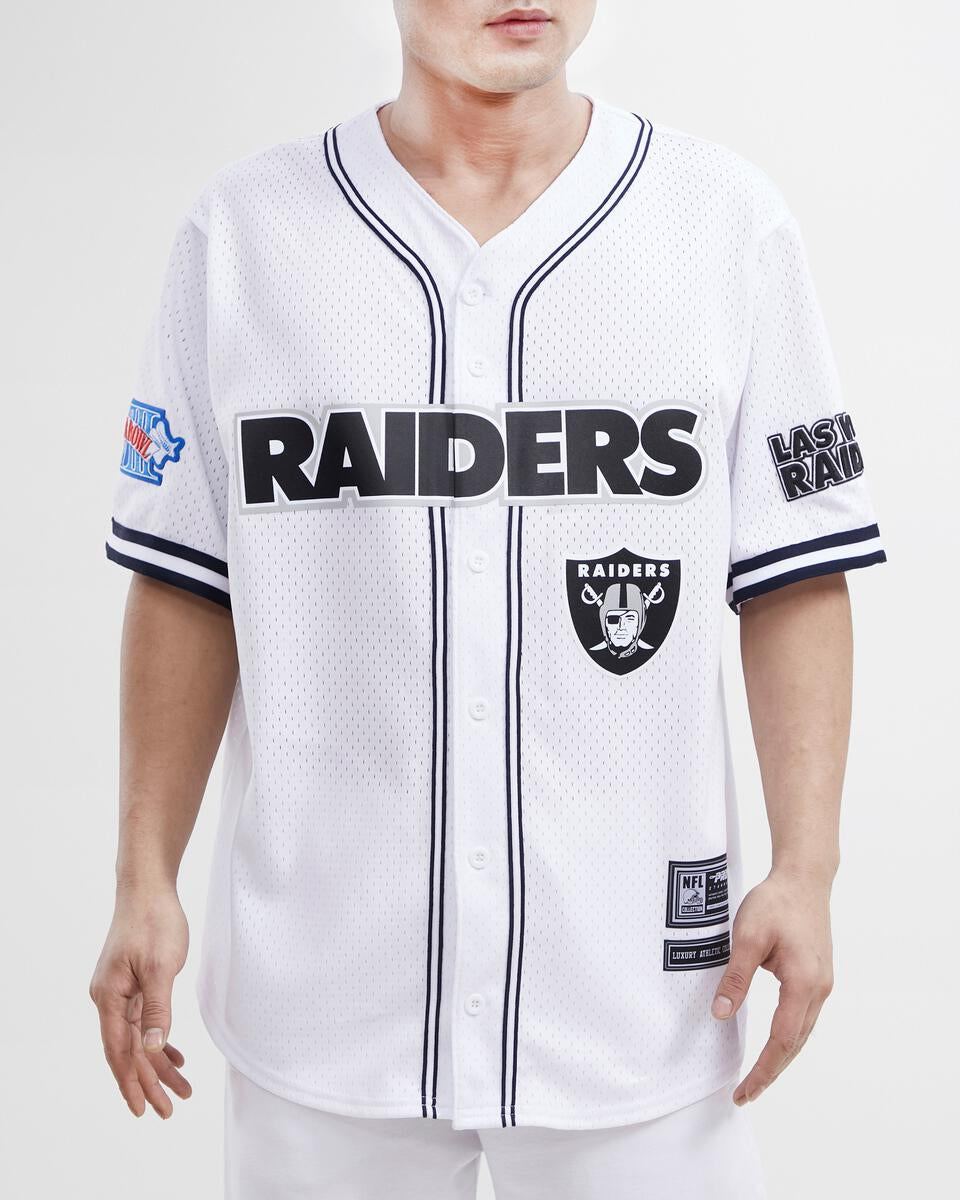 Las Vegas Raiders Logo Mesh Button Up Shirt-White