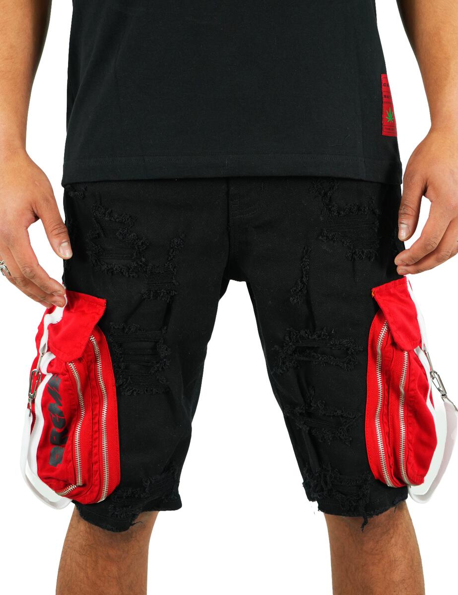 Preme Black & Red Denim Shorts - PR-WB-996