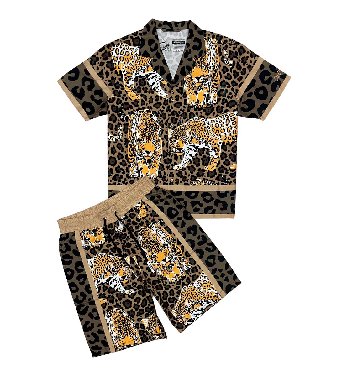 Tiger Hawaiian Short Set - Khaki