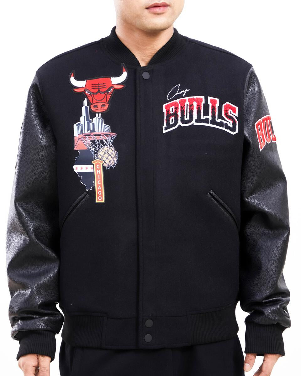 Pro Standard (BCB654362) - Chicago Bulls Home Town Wool Varsity Jacket - Black