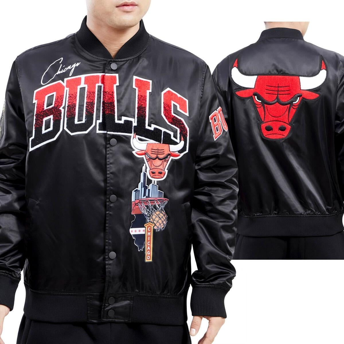 Pro Standard (BCB654341) - Chicago Bulls Home Town Satin Jacket - Black
