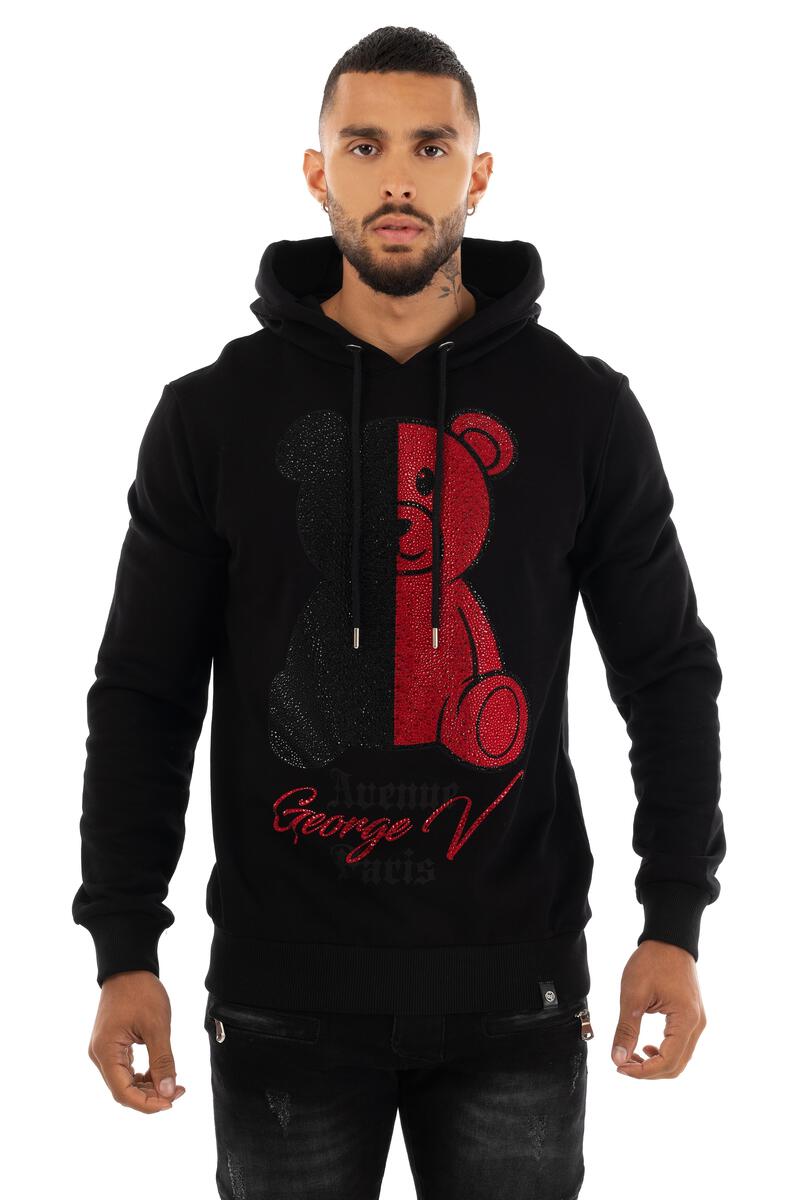 GV Split Teddy Bear Hoodie - Black/Red