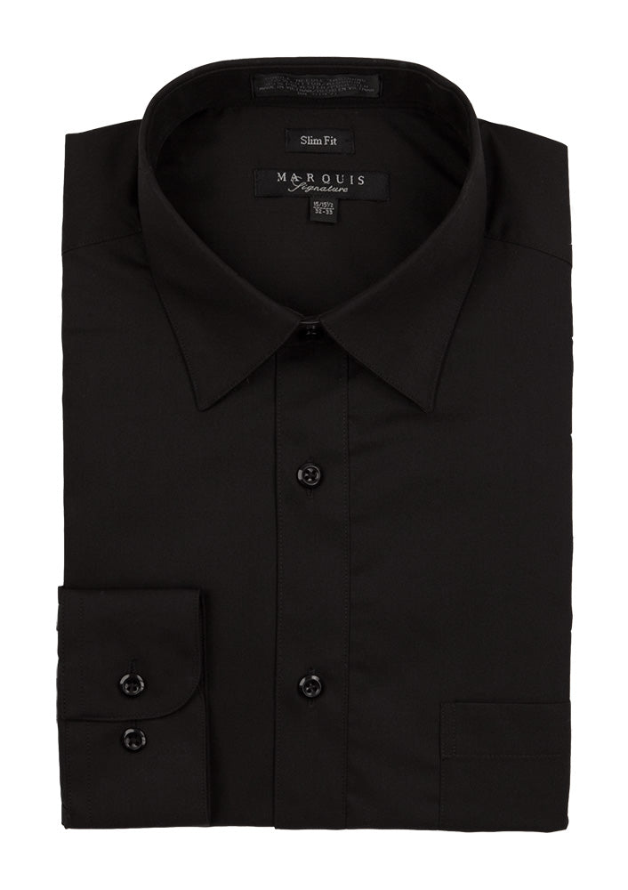 Marquis (009SL) - Solid Slim Fit Dress Shirt - Black