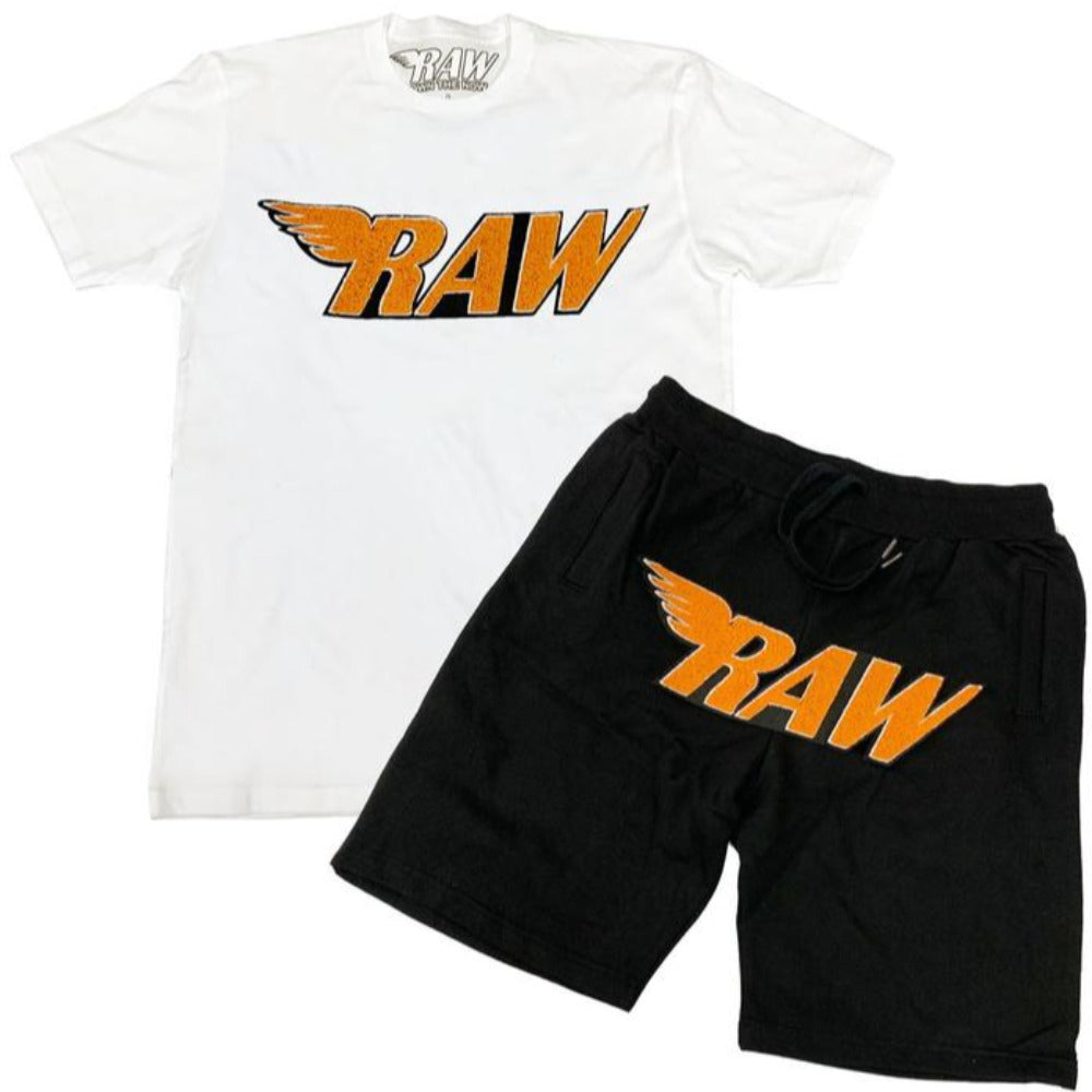 Raw Orange Chenille Crew Neck Set-White/Black
