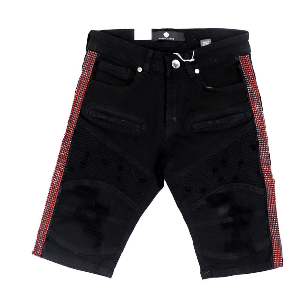 Crystal Striped Biker Shorts-Black/Red